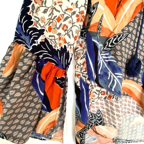 Jaase boho tassel‎ tie bell sleeve blouse top XS - Picture 3 of 6